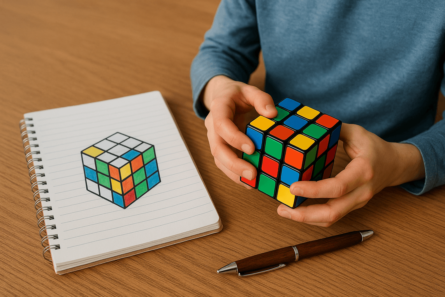 Osoba układająca kostkę Rubika